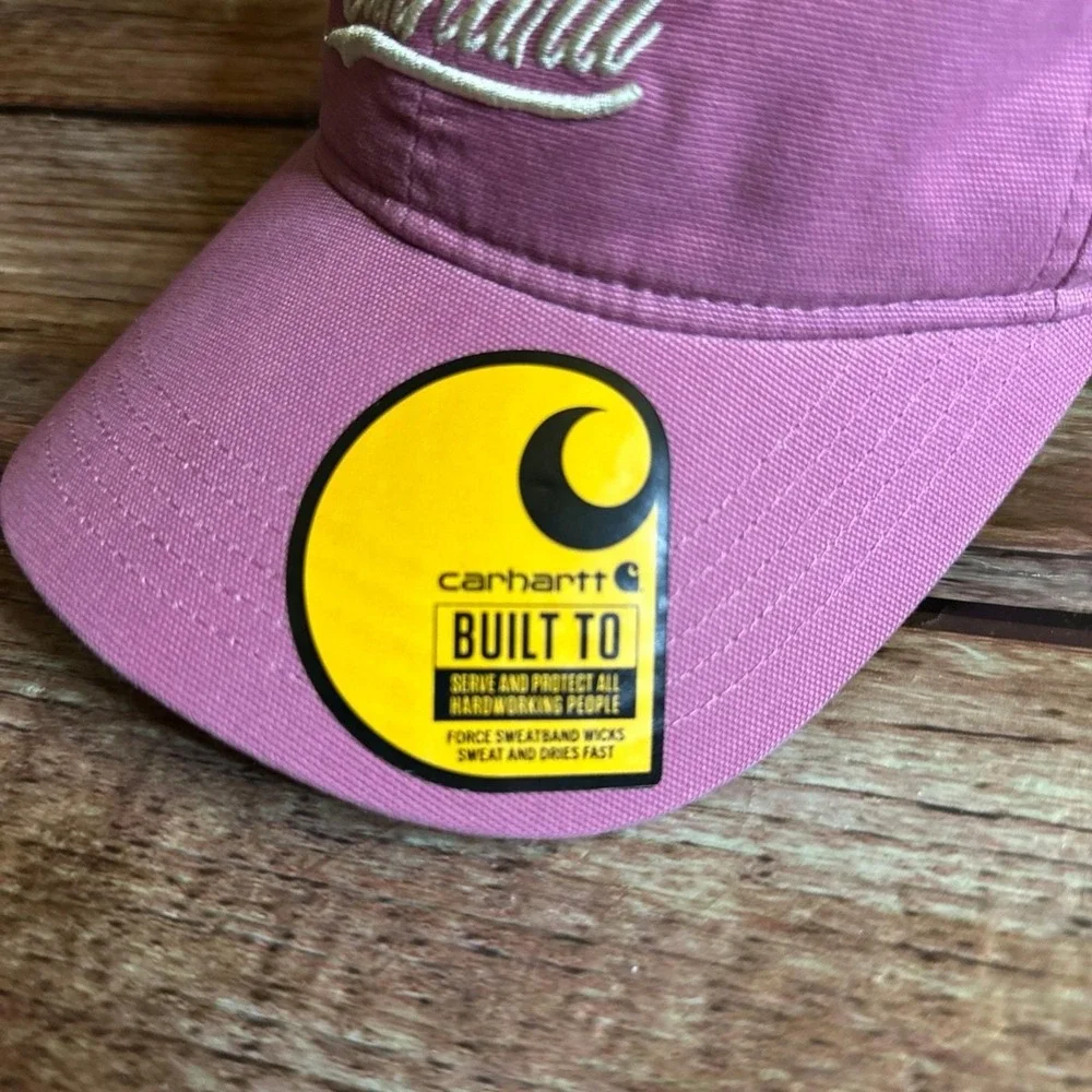 New Carhartt Pink Canvas Script Graphic Cap One Size with Force Tech Sweatband